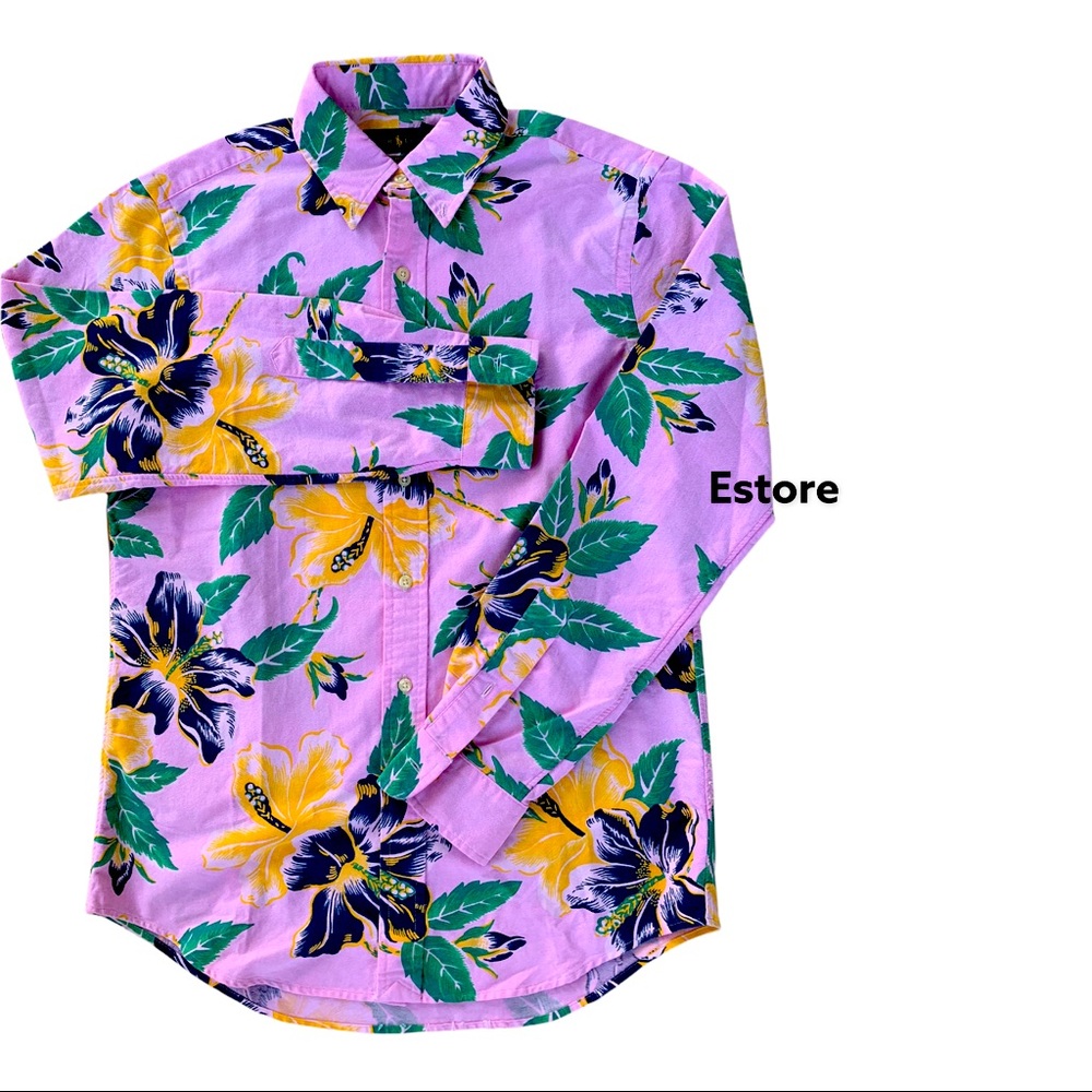 Polo Pink HIBSCUS Floral Long Sleeve Shirt